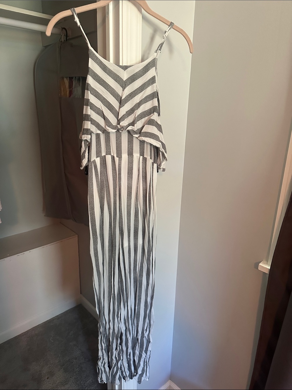 Striped Maxi One Piece in White and Gray